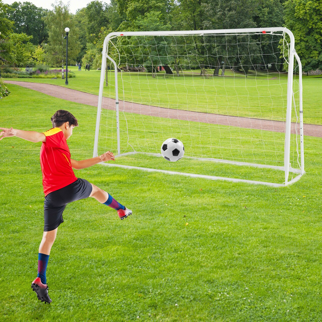 2-in-1 Kids Soccer Goal Set with Adjustable Height and Metal Pipes Ideal for Outdoor Use